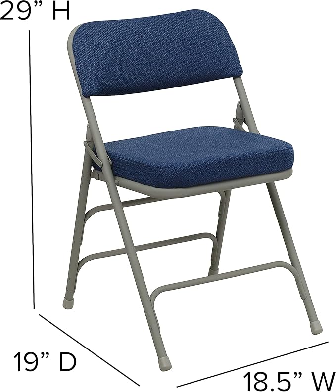 Flash Furniture Hercules Series Metal Folding Chairs with Cushioned Seat, Fabric Upholstered Event Chairs with 300-lb. Static Weight Capacity, Set of 2, Navy