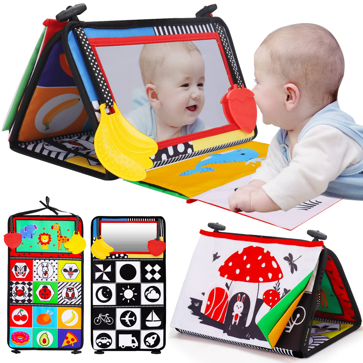 Thremhoo Tummy Time Mirror High Contrast Baby Toys for Newborn 0-6 Months