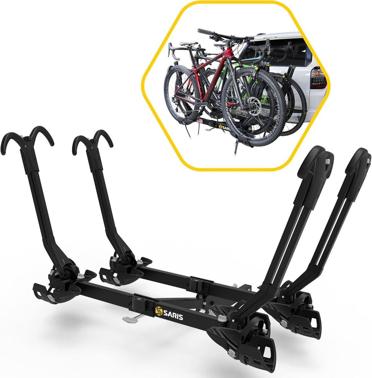 Saris SuperClamp G3 4-Bike Hitch Rack – Lightweight Platform Bike Carrier for Car, SUV, Truck – Tilting Design, Secure Wheel Clamping, Fits Road, Mountain, E-Bikes – 2" Hitch Receiver