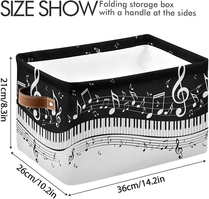Black White Music Rectangular Storage Basket Organizer Bin Shelf Baskets For Clothes Gifts For Home Office Dorm