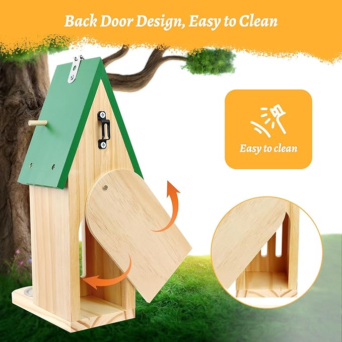 Butterfly House and Feeder for Outside, Wooden Butterfly House for Garden, Natural Butterfly Habitat with Butterfly Puddler on The Floor or Hanging on Tree Wall
