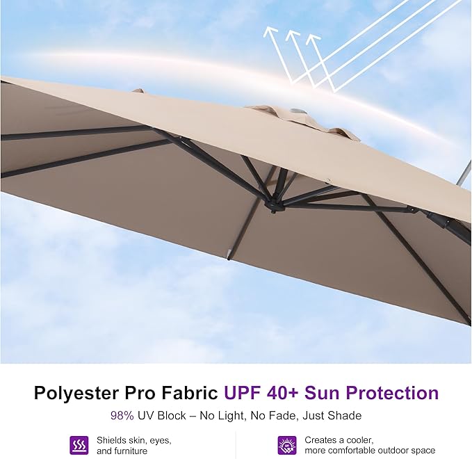 PURPLE LEAF 10' X 6.5' Left-right Tilting Outdoor Patio Umbrella Swivel Offset Cantilever Heavy Duty Rectangle Aluminum Umbrella with UV Resistant for Deck Pool Patio Backyard, Sand Dune