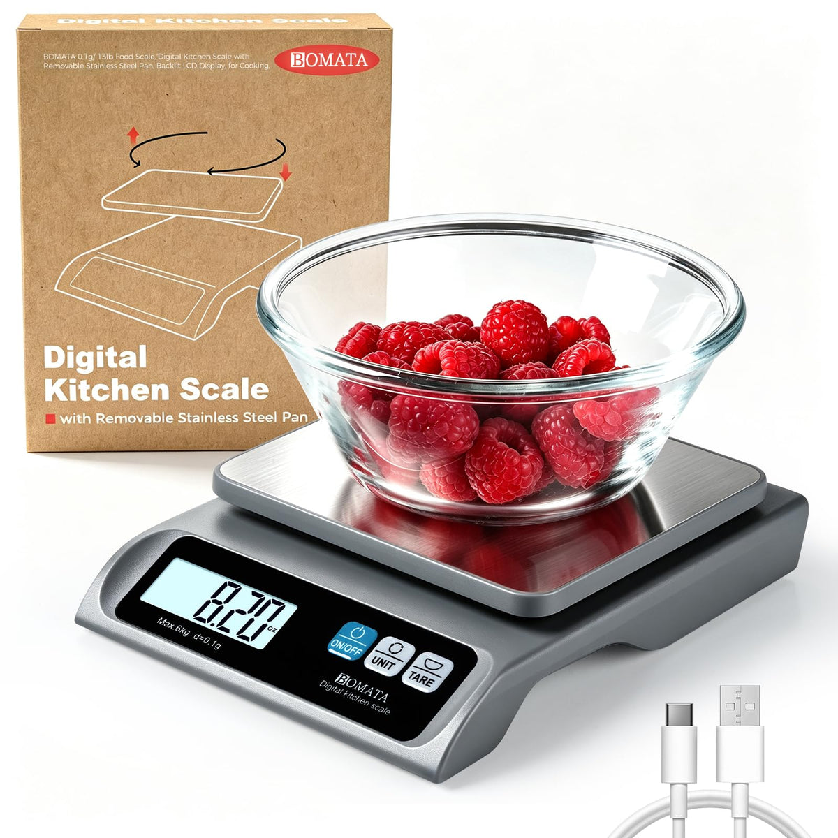 BOMATA 13lb/0.1g Precision Digital Food Scale for Kitchen, Grams and Ounces