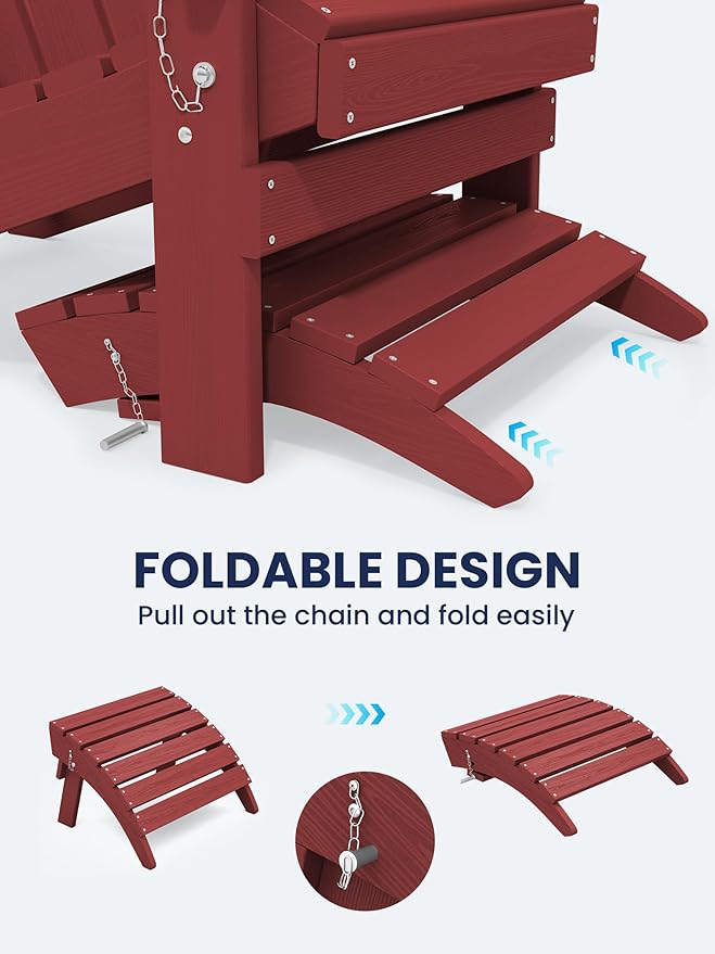 KINGYES Folding Adirondack Ottoman for Adirondack Chair, Red