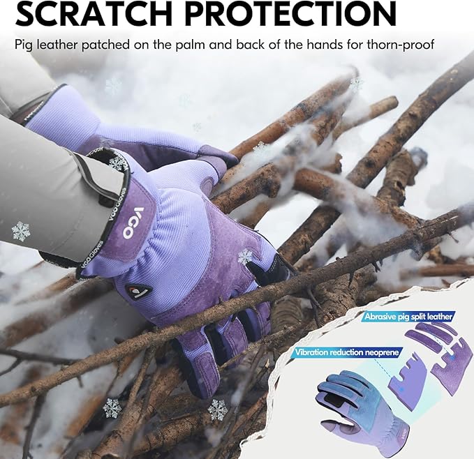 Vgo... Winter Gardening Gloves Women,Safety Work Gloves, Puncture-proof,Thornproof,Touchscreen(1 Pair,L,Purple,SL7471FLWP)