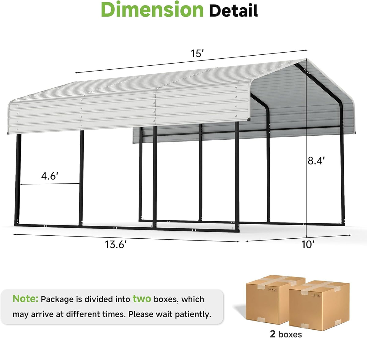 Real Relax 10×15FT Heavy Duty Carport, Metal Car Port Multi-Use Outdoor Storage Cars, Boats, Trucks, Galvanized Metal Roof, Cream White