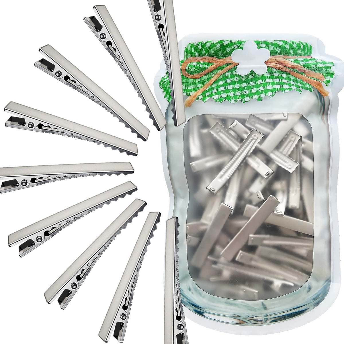 Hijeaton 60Pcs Alligator Metal Clips For Hair Bows And Crafts - Large Plain Diy Hairdresser Clips For Bow Making And Supplies (6