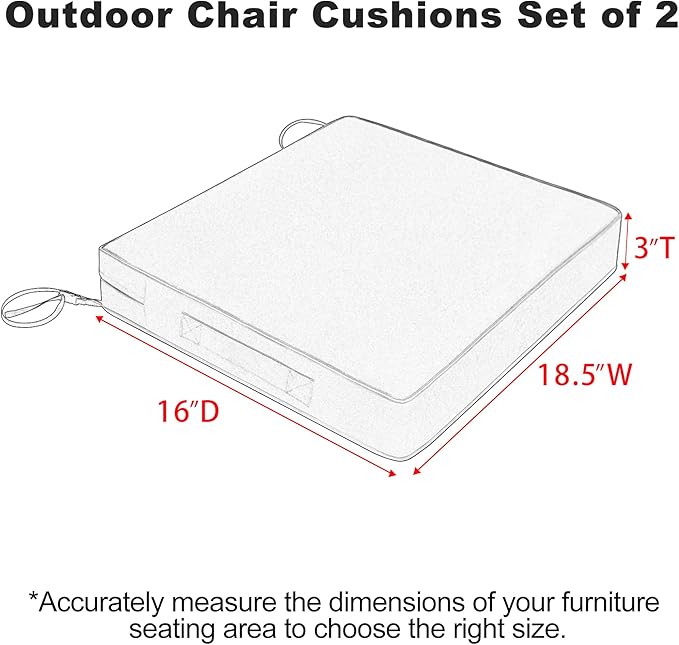 Favoyard Patio Chair Cushions 18.5 x 16 x 3 Inch Waterproof Outdoor Seat Cushions for Patio Furniture 3-Year Color Fastness Garden Sofa Couch Chair Pads with Handle & Adjustable Straps Set of 2, Spice