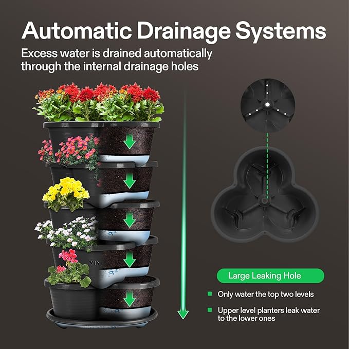 VIVOSUN 5 Tier Vertical Gardening Stackable Planter for Strawberries, Flowers, Herbs, Vegetables, Black