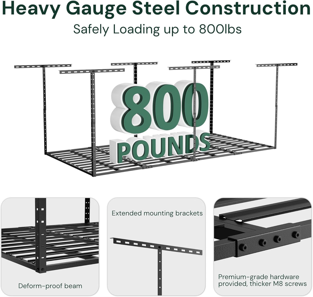 SunsGrove 3x6 Garage Storage Overhead Rack Organization, Adjustable Ceiling Mounted Storage Racks, 800LBS Weight Capacity, 22"-40" Ceiling Dropdown, 2 Pcs, Black