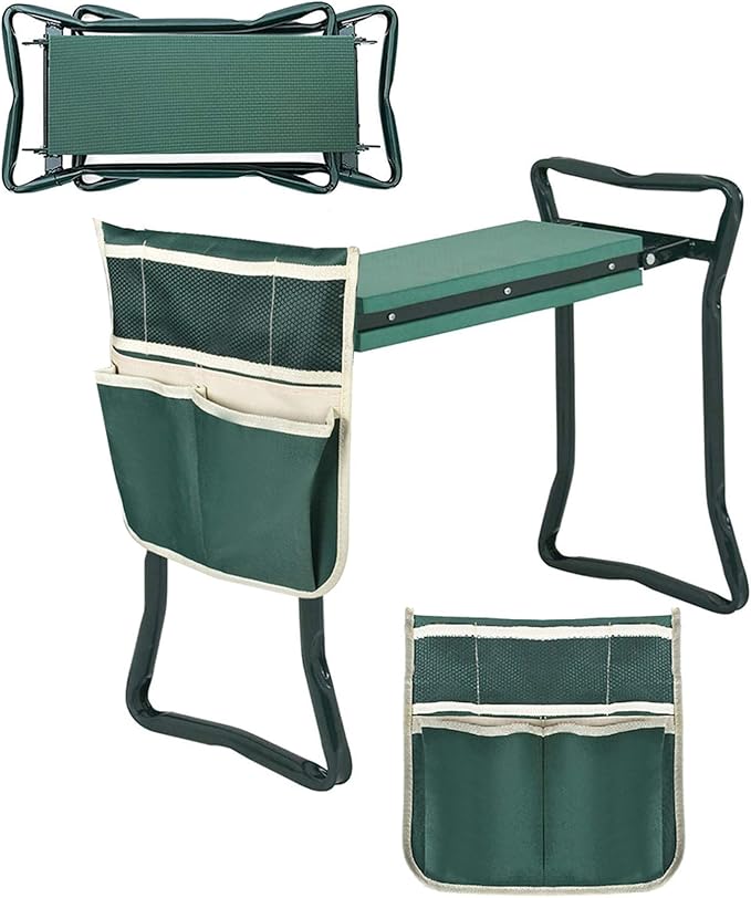 Foldable Garden Kneeler and Seat Heavy Duty Gardening Bench Soft Cushion Seat with Tool Pouch and Kneeling Pad
