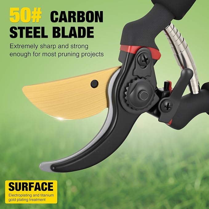 Yesker Pruning Shears for Gardening 8" Professional Bypass Garden Scissors Yard Clippers with Sharp Carbon Steel Blade Heavy Duty Hand Pruners for Branch Flower Plant Trimming Cutting Gardening Tools