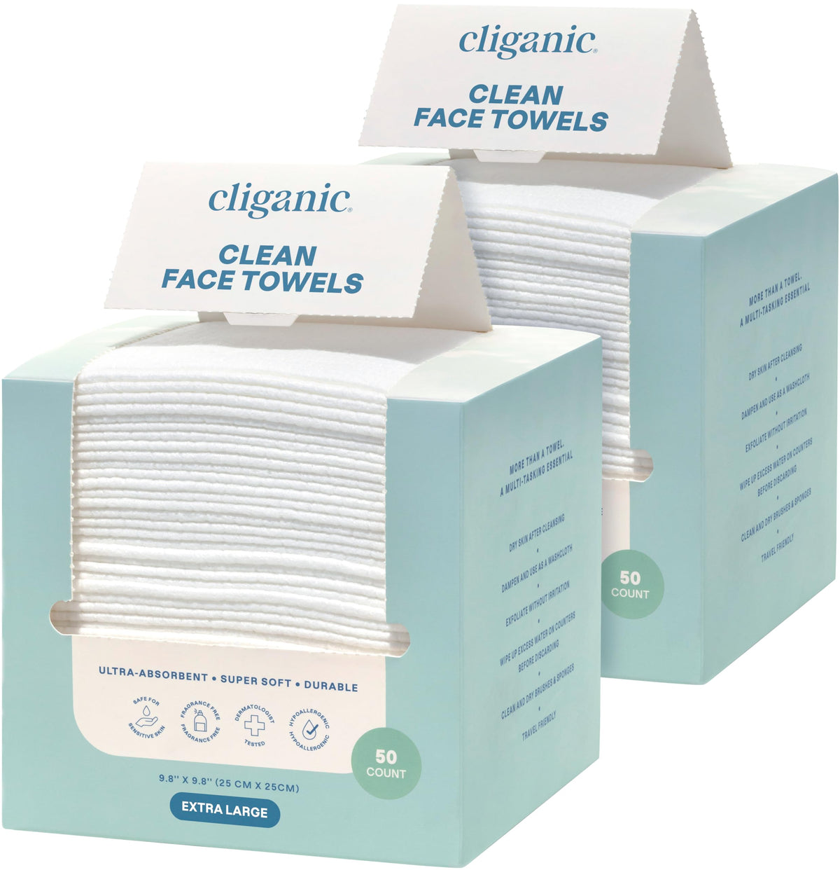 Cliganic Face Towels XL, Disposable Makeup Remover, Soft Dry Wipes, 100 ct