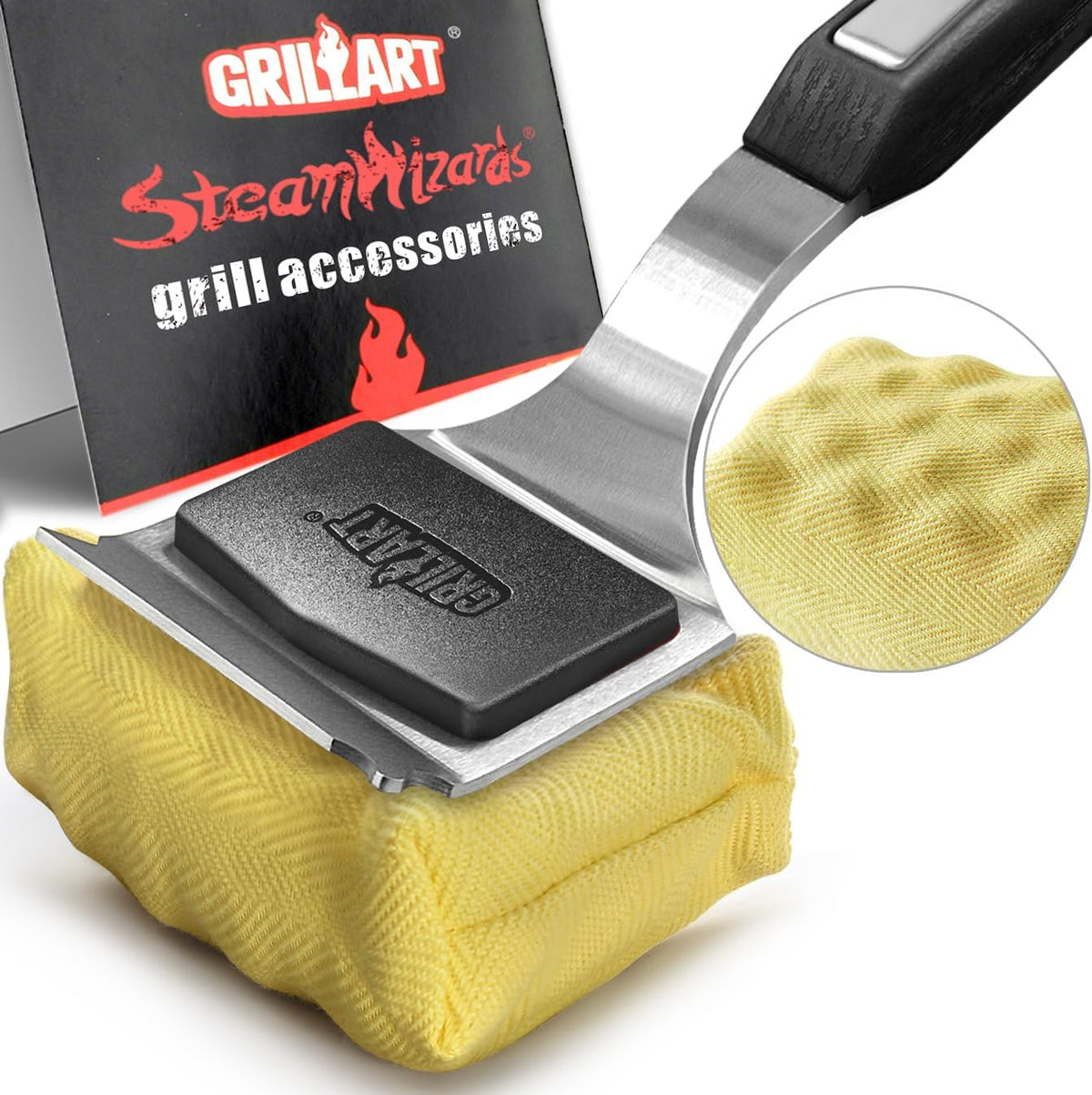 GRILLART Grill Brush Bristle Free. Upgraded BBQ Replaceable Cleaning Head, Seamless-Fitting Scraper Tools for Cast Iron/Stainless-Steel Grates Griddle, Safe Barbecue Grill Cleaner-Black