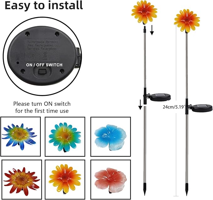 Solar Garden Outdoor Lights Decor,6 Pack Stake Yard Figurine Colorful Flower Light for Outside Pathway, Garden, Lawn, Patio, Driveway