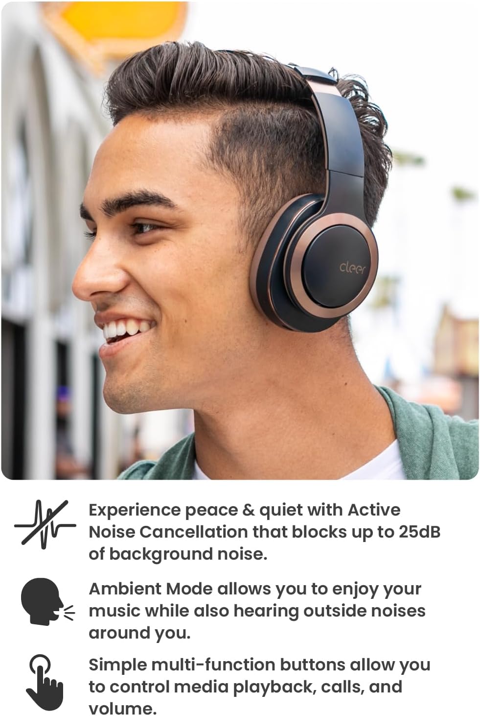 Cleer Enduro ANC Noise Cancelling Over the Ear Bluetooth Headphones with Mic, 60 Hrs Playtime, Noise Canceling, Ambient EQ Modes, Hi-Res Audio, Deep Bass, Multi-Point Connect, Bluetooth 5.0, Dark Navy