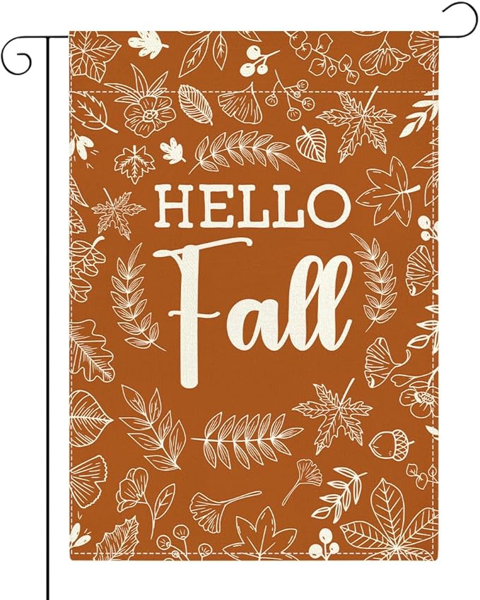 Hello Fall Garden Flag Autumn Holiday Garden Flag 12x18 inch Double Sided Fall Thanksgiving Maple Leaves Flags Decorations for Yard Outside Lawn Patio (Flay 1806)
