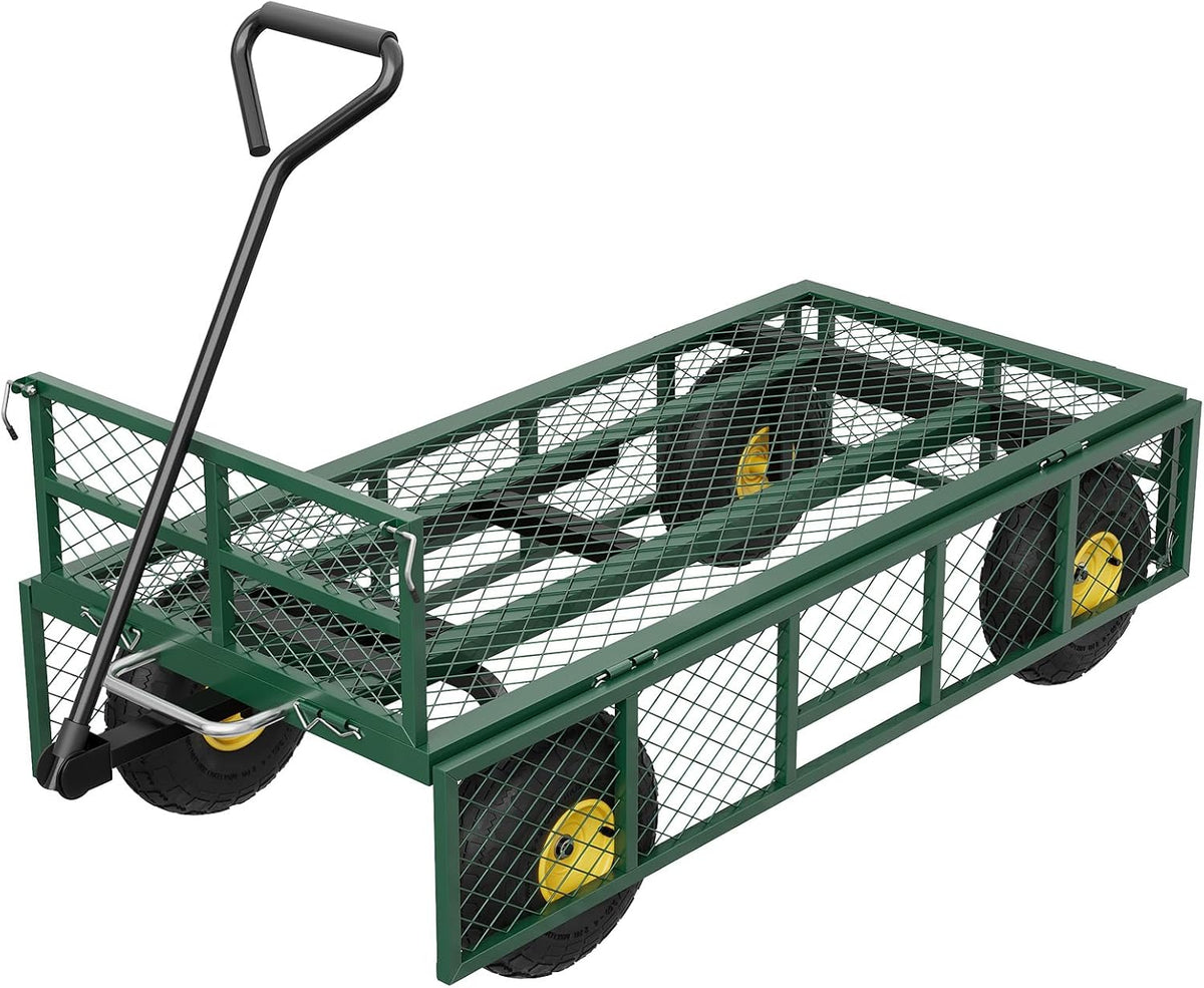 900 LBS Garden Dump Cart with Removable Sidewalls, Heavy Duty Steel Dump Wagon with 180° Swivel Handle & 10-inch Tires, Yard Cart Utility Wheelbarrow for Backyard Farm