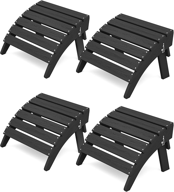 KINGYES Folding Adirondack Ottomans Set of 4 for Adirondack Chair, Black