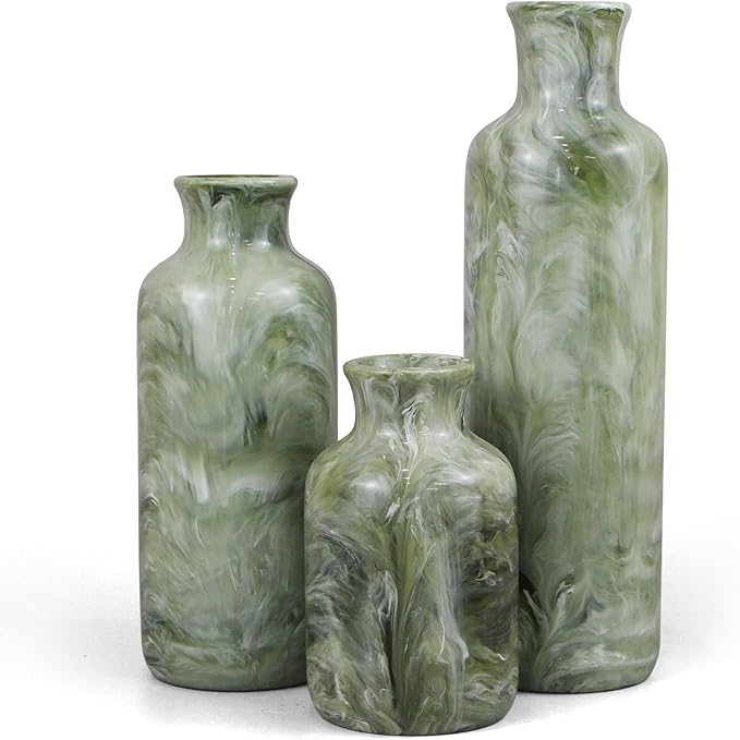 Resin 3 Piece Vase Set, Farmhouse Decor, Home Decorative Vase, Vases for Your Kitchen, Bedroom, Office, Living Room, Bathroom, & Shelf Centerpiece Table Decorations, Green