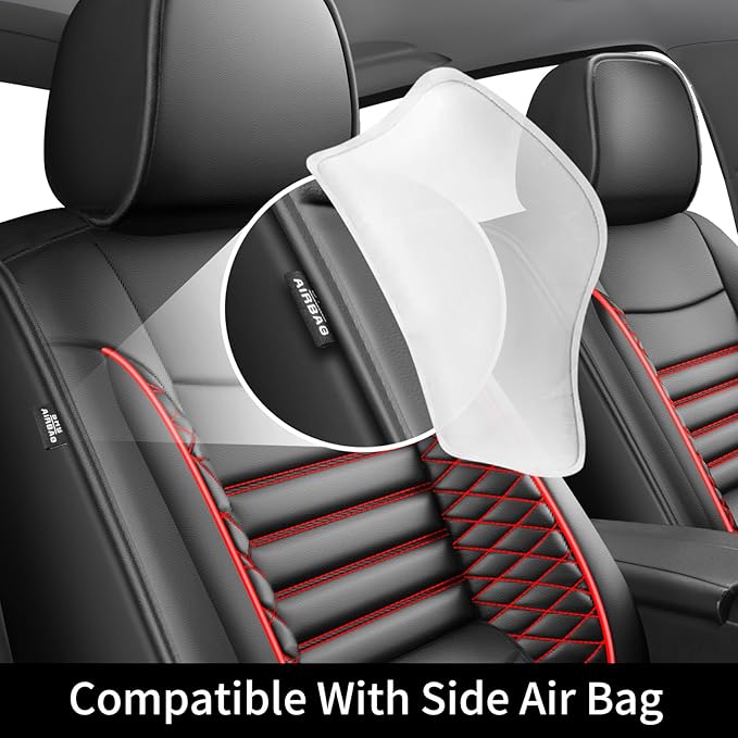 Fit Sonata Car Seat Covers for Hyundai Sonata 2004-2024 2025 2026- Upgraded Premium Waterproof & Breathable Leather, Airbag Compatible, All-Weather Seat Cushion Protector (Full Set, Black+Red)