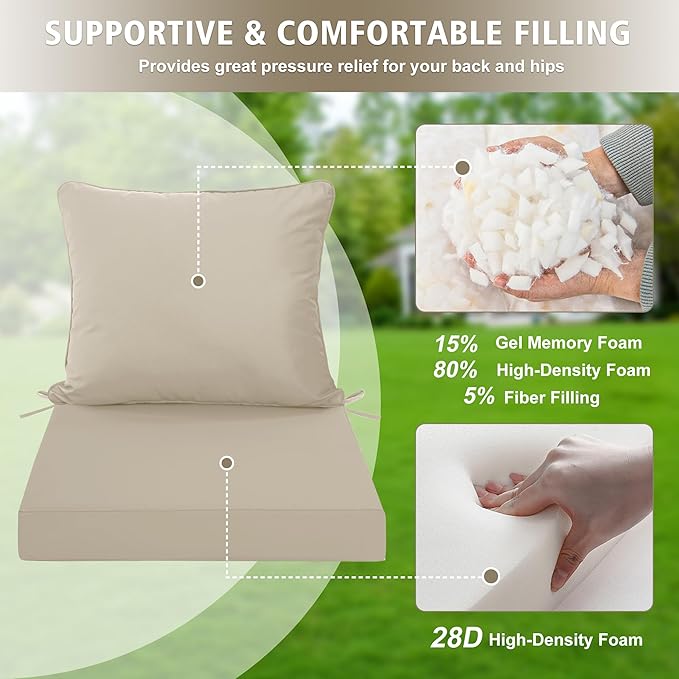 22"x22" Outdoor Cushion for Patio Furniture – Water-Repellent & Fade-Resistant Patio Chair Cushion for Garden, Deck, or Porch – Cream