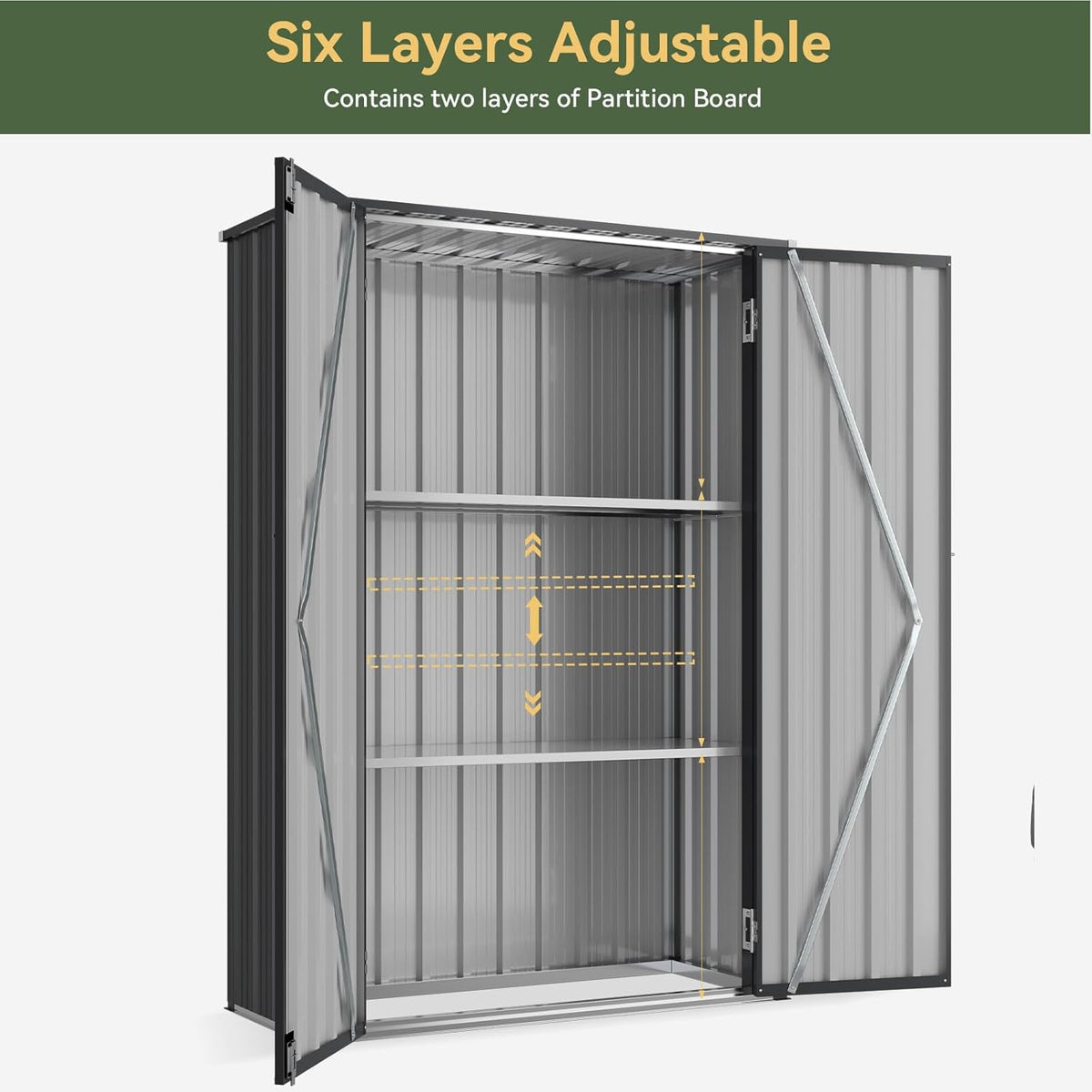 Aoxun 47x19 in Outdoor Storage Cabinet Metal Garden Shed with 2 Adjustable Shelves 3 Layer Indoor& Outdoor Waterproof Vertical Storage Shed for Patio Garden, Garage, Porch (34 Cu.Ft)