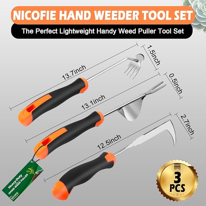 2025 Hand Weeder Tool, Rubber Handle Manual Weeder Puller Tool, Uprooting Weeding Tools, Crack Weeder Crevice, 4 Teeth Weeding Tool, Weeding Artifact Tool for Gardening(3 Pcs)