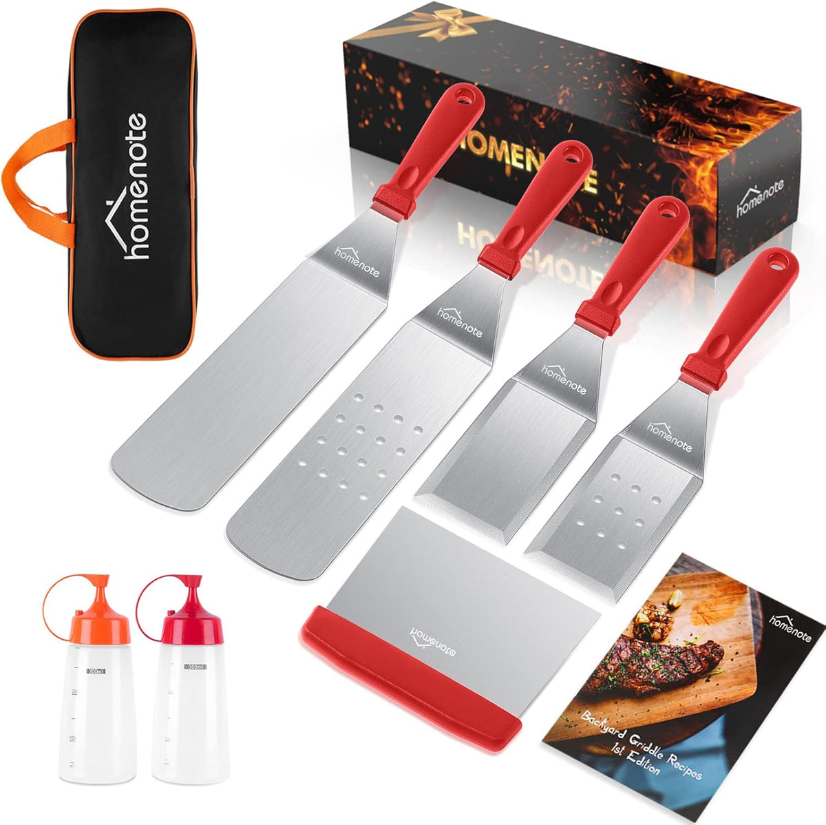 HOMENOTE Griddle Accessories Kit, Exclusive Griddle Tools Spatulas Set for Blackstone - 8 Pcs Commercial Grade Flat Top Grill Accessories - Great for Outdoor BBQ, Teppanyaki and Camping, Red