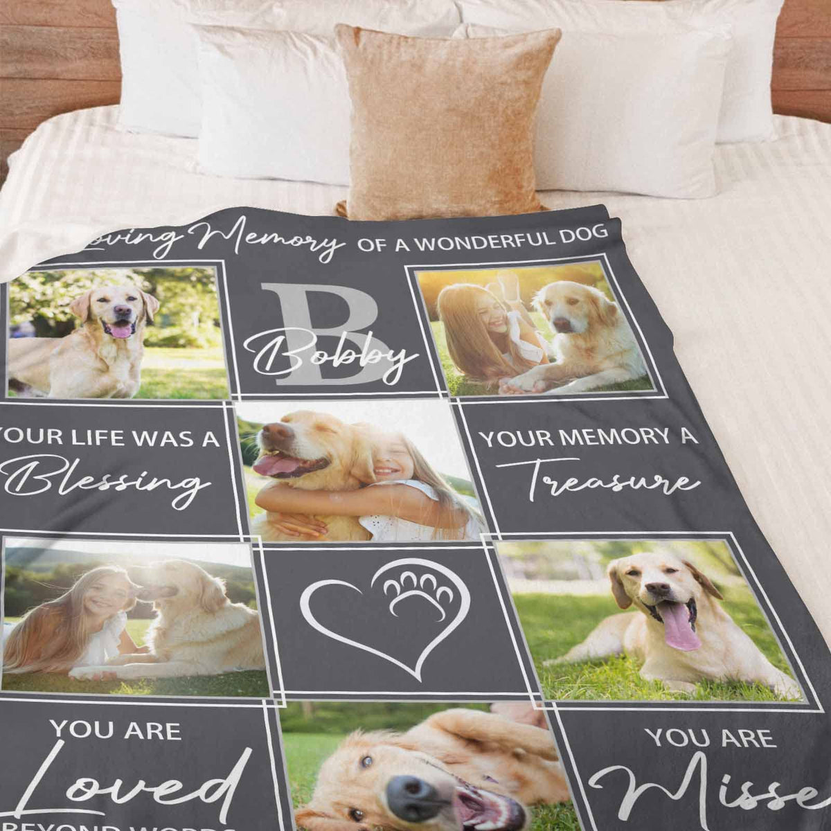 Custom Blanket with Dog Picture Name Personalized Text Blanket Photo Collage Memorial Gift Loss Dog Sympathy Remembrance Gift for Pet Lover Pet Memorial Gifts for Dogs