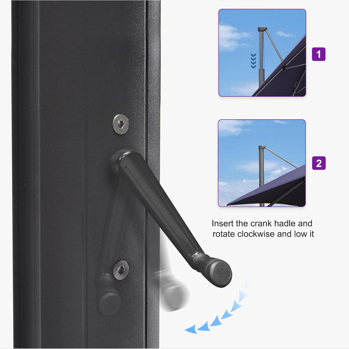 PURPLE LEAF 11.5' X 11.5' Telescopic Patio Umbrella Outdoor Cantilever Umbrella Square Up Down Lifting Offset Umbrella with 360-degree Rotation for Garden Deck Pool Patio Navy
