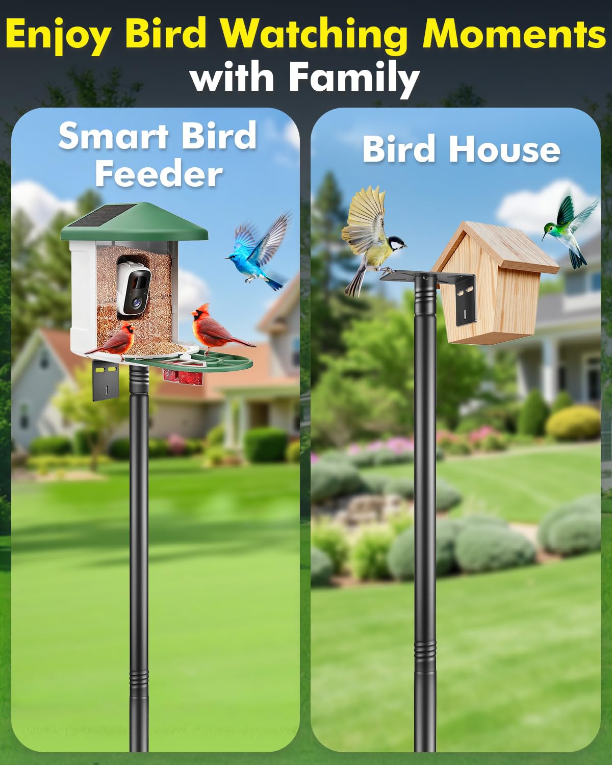Smart Bird Feeder Pole Stand - 92 Inch Birdhouse Pole Heavy Duty Mounting Kits 7-Prong Base for Outdoor Metal Adjustable Bird Feeding Station for WildBird Watching Garden