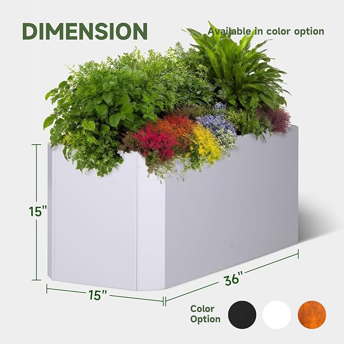 Steel Planter Box-36"x15"x15"-Large Rectangular Planter-Outdoor Indoor-White Matel Planter Box Heavy Duty Commercial Residential for Patio Porch Deck Home Backyard