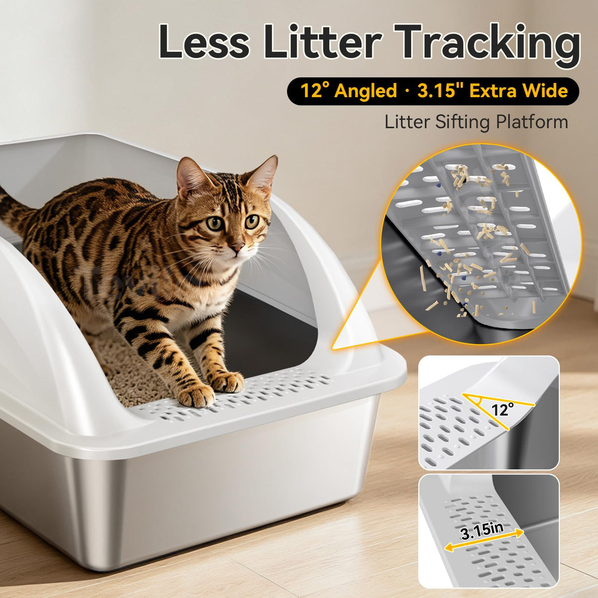 Tevila 2 Pack XL Stainless Steel Litter Box with High Sides for Large Cat