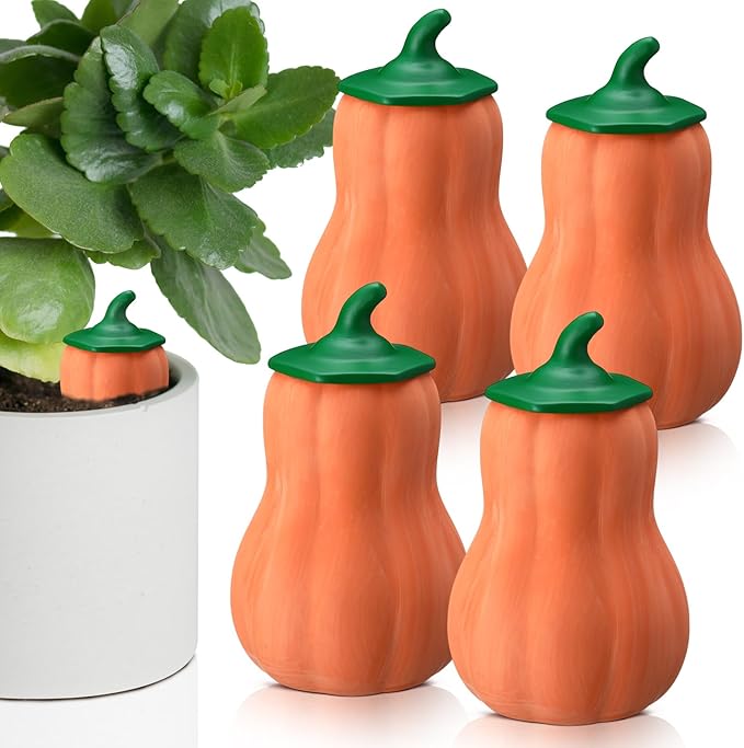 4 Pcs 24oz Terracotta Watering Spikes Self Watering Planter Insert Terracotta Stakes Olla Pot for Outdoor Indoor Garden Plants, Easy to Refill(Pumpkin)