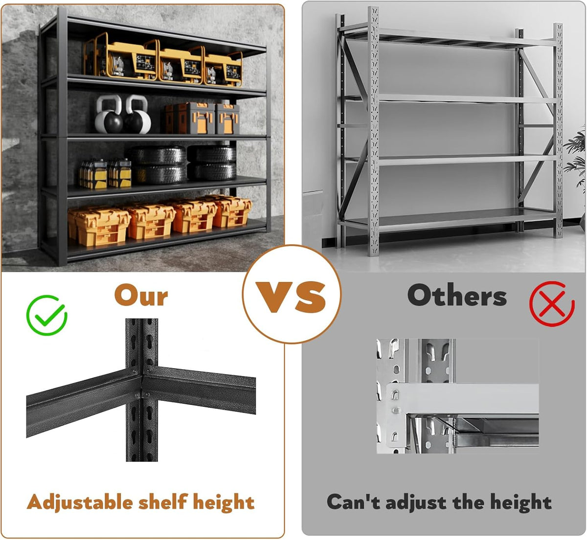 48.2" W Garage Shelving 3000LBS Storage Shelves Heavy Duty Garage Storage Shelves Adjustable 5 Tier Metal Shelves for Storage Industrial Heavy Duty Shelving Utility Shelf 24.2"Dx48.2"Wx 72.2"H