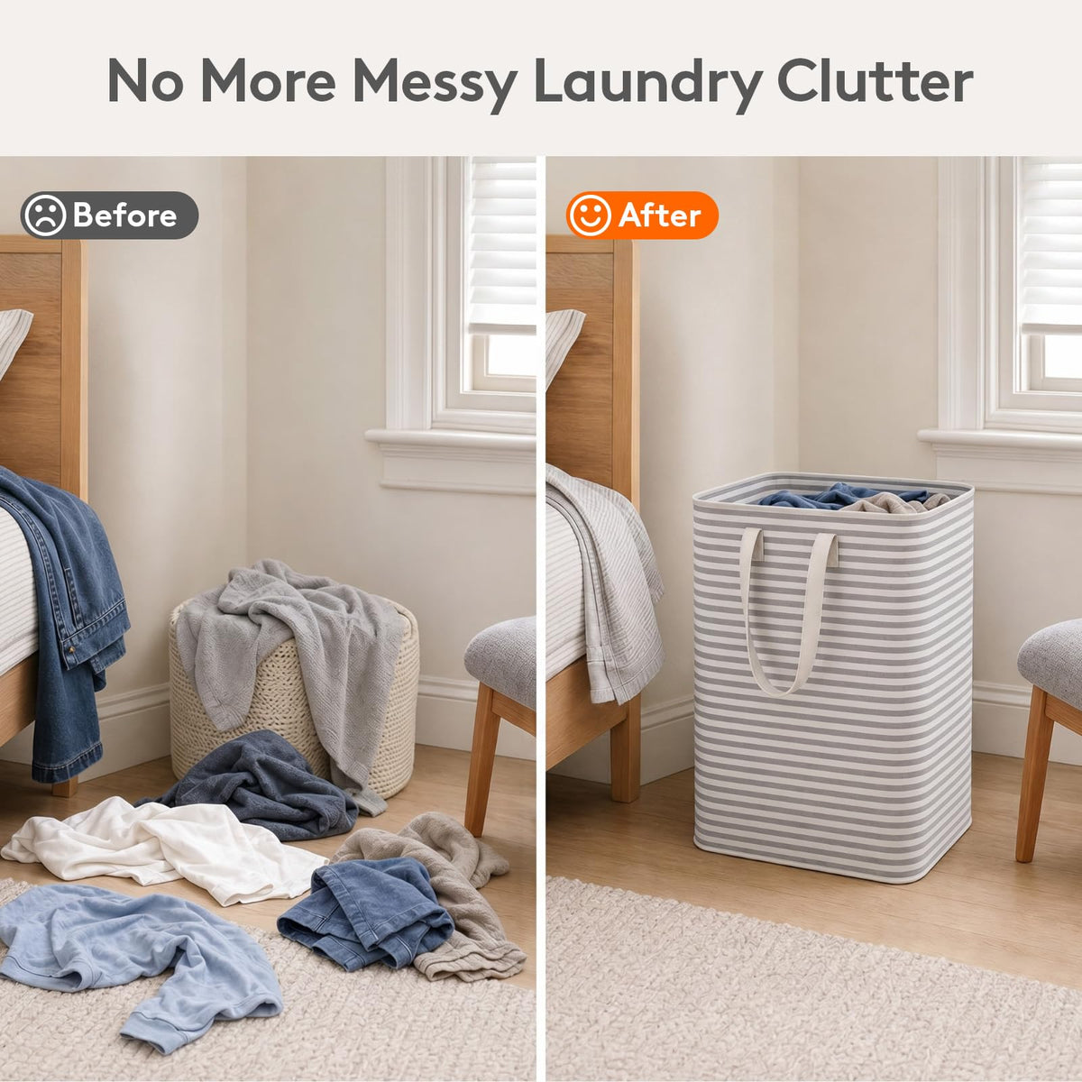 Lifewit 80L Large Laundry Baskets, Laundry Hampers Bags, 2 Pack, Grey