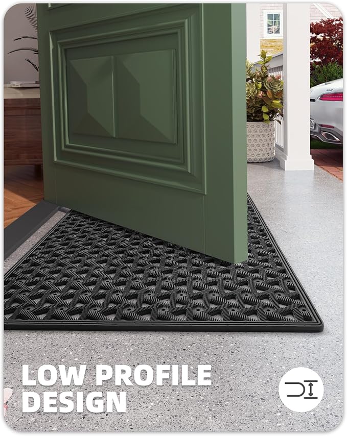 Color&Geometry Door Mat Outside Entrance with Drainage, Rubber Heavy Duty Dirt Trapper Waterproof Outdoor Welcome Mat, Outdoor Mats All Weather for Front Back Door Patio Entryway Entry, 19"X30" Black