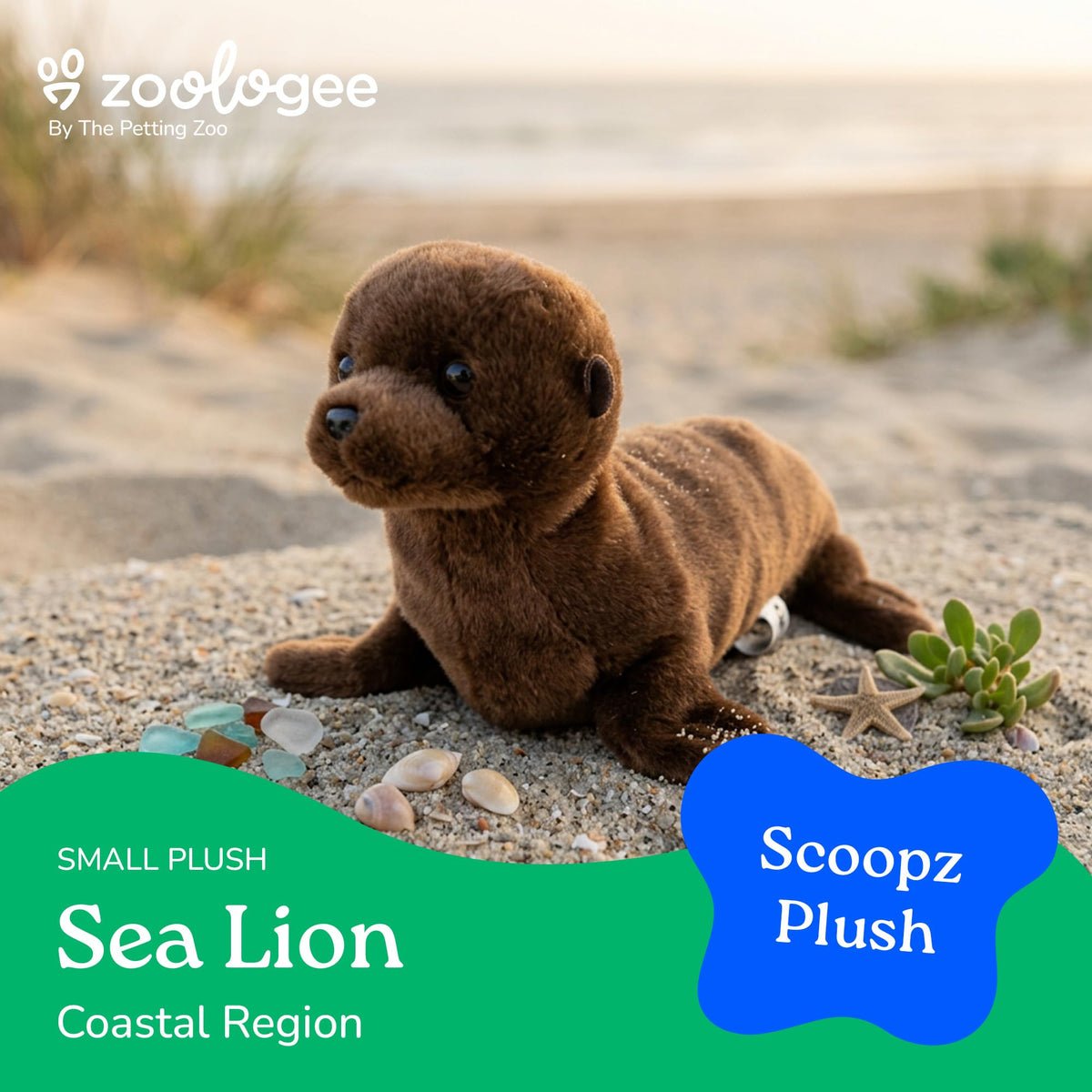 The Petting Zoo Sea Lion Stuffed Animal Plushie, Scoopz, Kids Gifts, 9 in