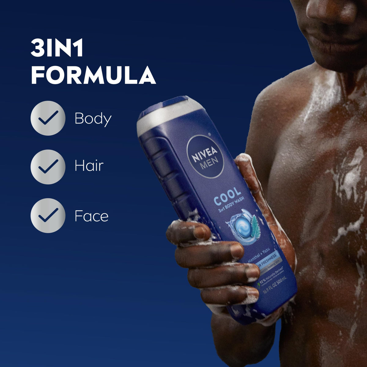 NIVEA MEN Cool 3-in-1 Body Wash with Menthol, Multipack, 3 x 16.9 FL OZ