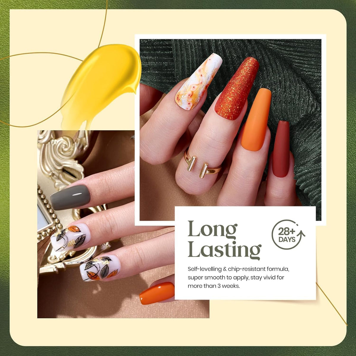 Beetles Fall Gel Nail Polish Set, Golden Season Glitter Gel Polish