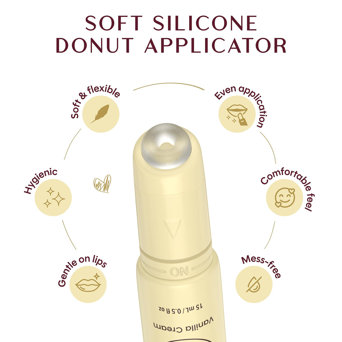 Vanilla Cream Lip Butter Balm, Made in Italy,Sheer Tint & Shine, Silicone Donut Applicator, Leak-Lock Cap, With Shea Butter, 15ml