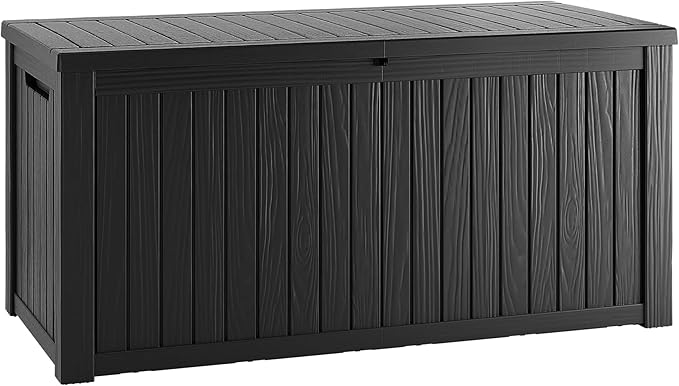 200 Gallon Lockable Resin Deck Box, Waterproof & UV-Resistant Outdoor Storage Box for Outdoor Cushion Storage, Garden Tools & Pool Accessories Storage, Black