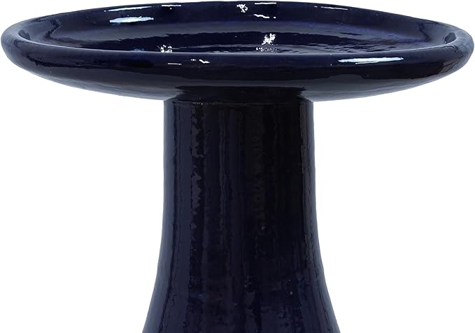 Sunnydaze 21" H Ceramic Bird Bath for Outside - Hand-Painted Outdoor Bird Bath Bowl, UV/Frost-Resistant Finish - Midnight Blue - Ribbed Pedestal
