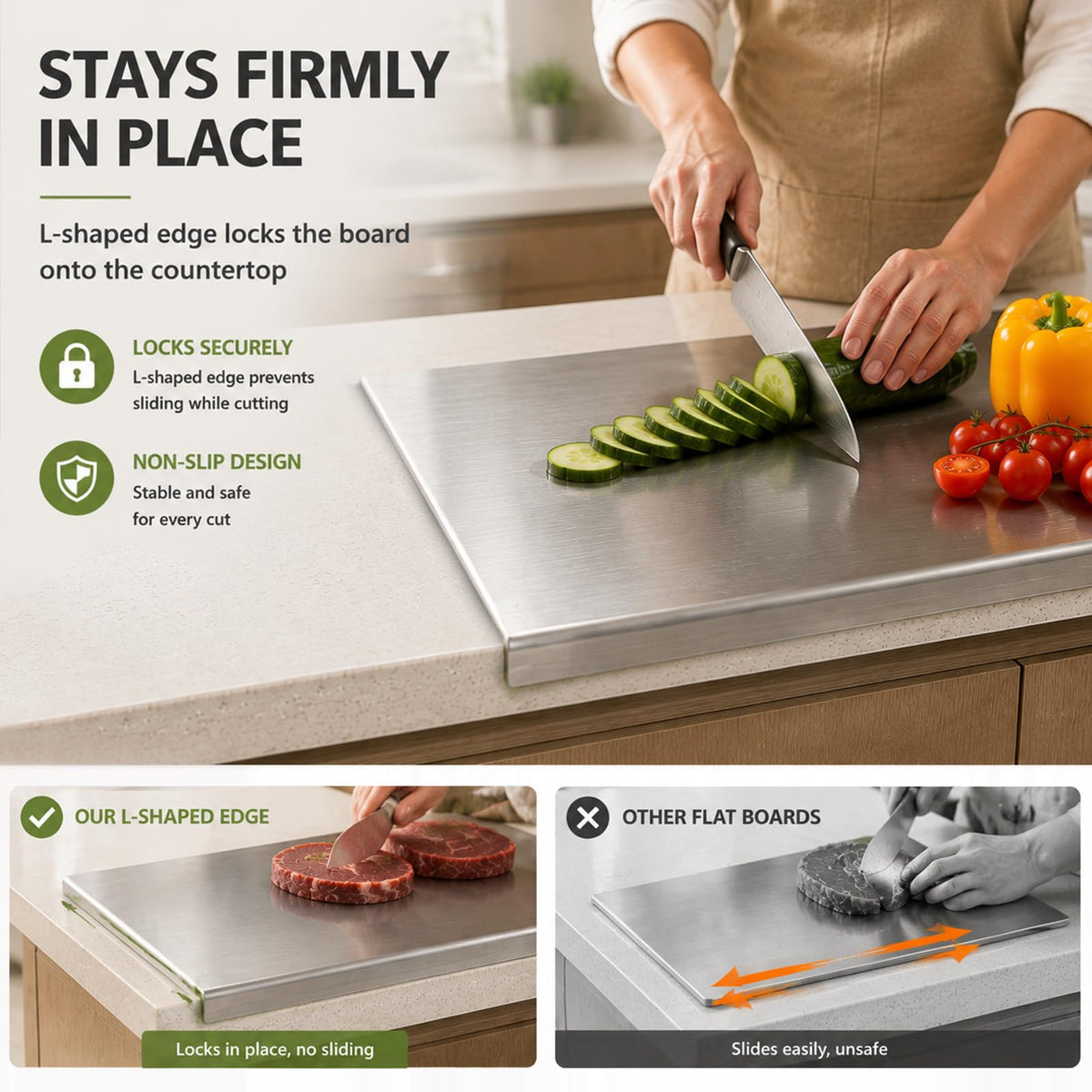 304 Stainless Steel Cutting Board with Lip, Metal Chopping Board