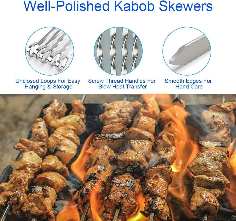 Shish Kabob Skewers, Kebab Skewers 17.7" Stainless Steel Reusable Flat BBQ Sticks for Meat Chicken Shrimp and Vegetable(10-Pack)