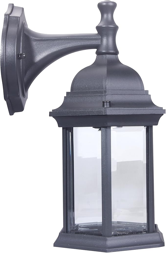 LIT-PaTH Outdoor Wall Lantern, Wall Sconce as Porch Lighting Fixture, E26 Medium Base Max 60W, Aluminum Housing Plus Glass, Matte Black Finish, 1-Pack