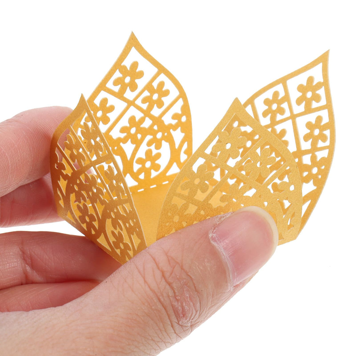 NULYLU Wedding Candy Packaging Wrappers 50pcs Gold Dessert Paper Hollow Cups Chocolate Wrappers Small Party Candy Truffle Holders for Wedding