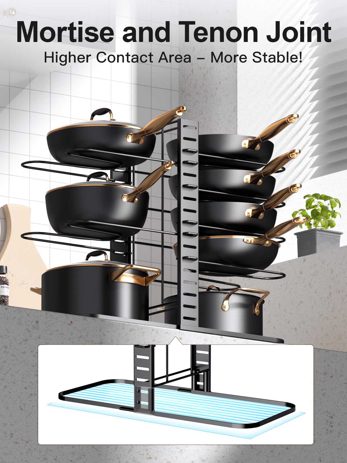 MUDEELA 8-Tier Lightweight Pots and Pans Organizer under Cabinet, 14.55" H