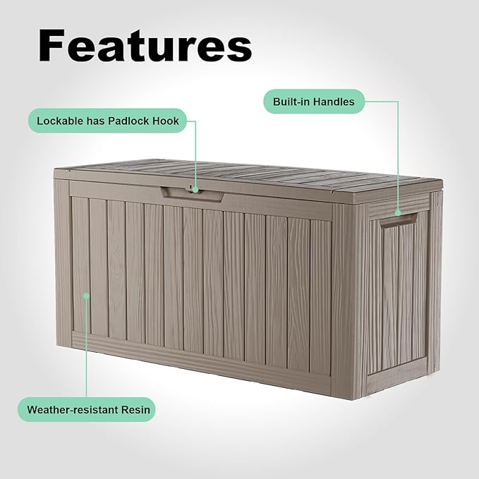86 Gallon Outdoor Deck Box,Storage Lockable Waterproof Patio Furniture,Garden Tools,Cushions,Pool Accessories Outside Storage Resin Box(Grey)